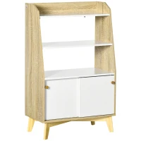 HOMCOM Mobile da Salotto con Scaffale Aperto a 2 Livelli e Armadietto a 2 Ante, in Truciolato e Legno di Pino, 58x30x93 cm(m-1)