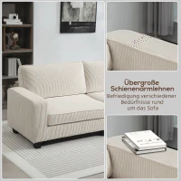 HOMCOM 3-zitsbank met cordstof, woonkamerbank met veerkern, tot 400 kg, 227 x 84 x 87 cm, crèmewit(m-7)
