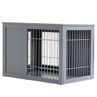 PawHut Furniture Style Dog Crate for Small and Medium Dogs, End Table Pet Cage with Two Lockable Doors - Grey(m-10)