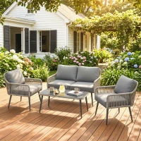Outsunny Rattan Garden Furniture Set, 4 Piece Outdoor Patio Furniture with Tempered Glass Table and Chairs, Indoor Balcony Conservatory Set(m-14)