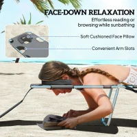 Outsunny 5-Position Adjustable Sun Loungers Set of 2 with Reading Hole and Side Pocket, Dark Grey(m-5)