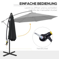 Outsunny afneembare parasol zweefparasol zwengelparasol met handkruk, zwart(m-4)