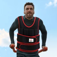 HOMCOM Giubbotto Zavorrato 20kg Unisex 38 Pesi Singoli, Imbottitura, Chiusure, Nero e Rosso(m-10)