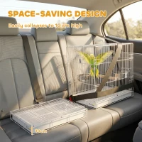 PawHut Bird Cage Foldable Portable Budgie Cage with Wooden Perch 2 Bowls for Travel 49 x 31 x 40 cm White(m-5)