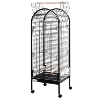 PawHut Jaula para Pájaro Metálica con 3 Perchas de Madera Extraíbles Espaciosa para Loros Canarios Cotorra Papagayo con 4 Ruedas 54x54x151 cm Negro(m-10)