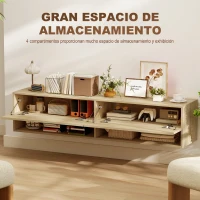HOMCOM Mueble de TV Suspendido 2 Cajones Abatibles 2 Estantes Abiertos para Televisión 60 Pulgadas 140x32x31 cm Madera Natural(m-4)