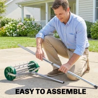 Outsunny Garden Rolling Lawn Aerator Heavy Duty Steel Grass Roller w/ Adjustable Handle(m-6)