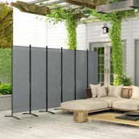 Outsunny 6 Panel Folding Room Divider, 1.7m Privacy Screen with Wide Feet, Portable Freestanding Metal Partition Separator for Office, Living Room, Bedroom, Dining Room, Dark Grey(m-9)