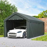 Outsunny Abrigo de Exterior 590x300x280 cm Garagem de Exterior para Carros Anti UV com Paredes Laterais Desmontáveis e 2 Portas Cinza Escuro(m-9)