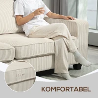 HOMCOM 3-zitsbank met cordstof, woonkamerbank met veerkern, tot 400 kg, 227 x 84 x 87 cm, crèmewit(m-6)