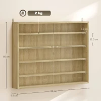 HOMCOM Bacheca Portaoggetti a 5 Ripiani Regolabili in Legno con Ante in Vetro, 80x9.5x60 cm, Color Legno(m-3)