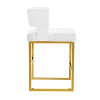Lot de 2 tabourets de bar nordiques, design carré moderne, imperméable et facile à nettoyer, 48x53.3x91.4 cm, Blanc+Or(m-10)