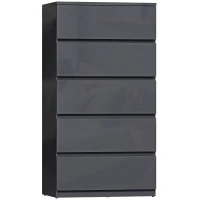 HOMCOM Commode 5 tiroirs, meuble de rangement à haute brillance, fermeture douce et silencieuse, 53 x 34 x 100 cm, gris(m-1)