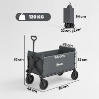 Outsunny 180L Festival Trolley on Wheels, Folding Compact Camping Trolley Cart with Adjustable Handle, 120 KG Capacity for Garden, Beach, Fishing, Grey(m-3)