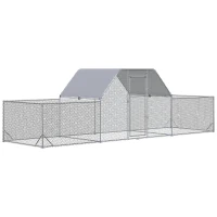 PawHut Enclos poulailler chenil volière extérieur 12,5 m² pour 12 à 15 poules 6,6 x 1,9 x 1,95 m acier galvanisé(m-12)