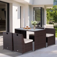 Outsunny Ensemble salon de jardin encastrable 4 chaises monoblocs avec coussins déhoussables et table résine tressée(m-10)
