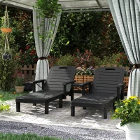 Outsunny Set of 2 Reclining Sun Loungers, 5 Positions Adjustable Outdoor Chaise Lounge Chair with Armrests, Black(m-10)