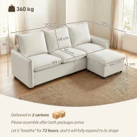 Set Canapea 3 Locuri, HOMCOM, Leathaire, 212x125x84cm, Crem(m-3)