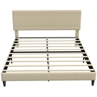 HOMCOM Estructura de Cama 160x200 cm con Somier de Madera Acolchada en Efecto Lino y 9 Patas de Acero Beige