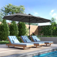 Outsunny Sombrilla Doble de Jardín 4x2 m con 36 Luces LED UPF50+ Manivela 12 Varillas  Resistente al Agua Gris Oscuro(m-9)