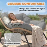 Outsunny Fauteuil à Bascule Papasan Intérieur Extérieur, Chaise Ovale à Bascule Rembourrée pour Jardin, Patio, Gris(m-5)