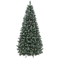 HOMCOM Weihnachtsbaum 210 cm mit 998 schneebedeckten Zweigen und Zapfen, mit automatischer Öffnung und klappbarem Ständer, Grün(m-8)