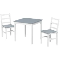 HOMCOM Eethoek voor 2 personen, 2 stoelen, 1 tafel, grenenhout, wit+grijs(m-10)