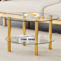 Table basse en verre à deux niveaux, design luxe discret, structure métallique robuste, 70x70x42 cm, Transparent(m-1)