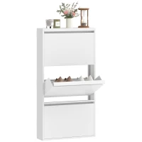 HOMCOM Metalen schoenenkast met 3 klapladen, slank ontwerp, wandmontage, voor 6 paar schoenen, wit(m-11)