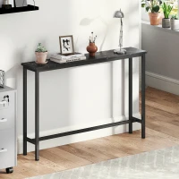 HOMCOM Mesa Consola Moderna Consola de Entrada Estreita com Superfície com Efeito Mármore e Estrutura de Metal 100x20x66 cm Preto(m-10)