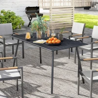 Outsunny Rectangle Garden Table with Slat Top, Steel Frame, Outdoor Table for 6 Person, 150 x 80 x 74 cm, Black(m-2)