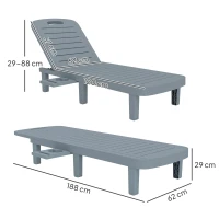 Outsunny Set 2 Lettini Prendisole con Schienale Regolabile e Vassoi, in Polipropilene, 62x158x88 cm, Grigio Scuro(m-3)