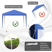 Outsunny Tenda Dobrável 295x295x255 cm com Bolsa de Transporte Altura Ajustável Anti-UV para Terraço Pátio Azul(m-7)