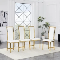 Chaise de salle à manger minimaliste européenne, bordure dorée 3D et dossier haut ergonomique, 44x42.7x109 cm, Blanc+Doré(m-4)