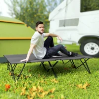 Outsunny Double Camping Cot Bed, with Bag - Charcoal Grey(m-10)