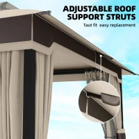Outsunny 3 x 3.6 m Outdoor Garden Gazebo with Netting and Curtains, Double Roof Patio Gazebo Permanent Pavilion, Khaki(m-9)