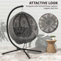 Outsunny Round Egg Basket Chair, with Steel Stand, Charcoal Grey(m-5)
