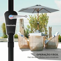 Outsunny Chapéu de Sol de Jardim Ø230x216 cm com Teto Ajustável Abertura Manual Impermeável para Pátio Piscina Praia Cinzento(m-4)