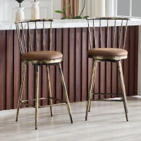 Tabouret de bar style Windsor en métal, assise ronde rembourrée, 39x39x96 cm, Marron(m-4)