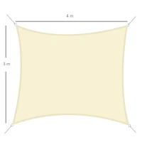 Outsunny Vela Ombreggiante Rettangolare, Tenda da Sole per Esterno in Poliestere Anti UV Traspirante 3x4m Bianco crema(m-3)