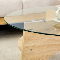 Table basse ronde en verre, design moderne, patins antidérapants, 80x80x36 cm, Couleur naturelle(m-5)
