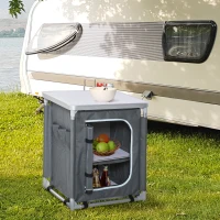 Outsunny Mobile Cucina da Campeggio con 2 Mensole e Sacca di Trasporto, in Alluminio e Tessuto Oxford 60x49x70cm Grigio(m-10)
