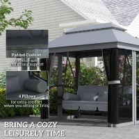 Outsunny 3 Seater Swing Chair Hammock Gazebo Lounger Cushioned Seat Waterproof Grey(m-7)