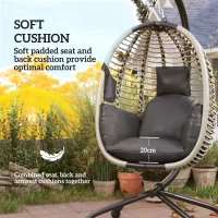 Outsunny Outdoor Swing Chair with Thick Padded Cushion, Patio Hanging Egg Chair with Metal Stand, Foldable Basket, Cup Holder, Rope Structure for Indoor & Outdoor, Dark Grey(m-6)