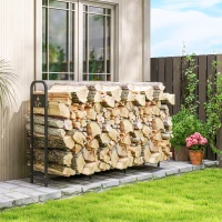 Outsunny 6.5 FT Steel Firewood Log Rack with 300 kg Capacity, Heavy Duty Indoor Outdoor Fireplace Wood Storage Shelf, Log Holder/Stand with Extra Support Legs, Decorative Bonfire Pattern, Black(m-2)