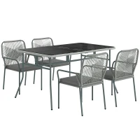 Outsunny Five-Piece PE Rattan Garden Dining Set with Cushions & Stackable Chairs - Light Grey(m-1)