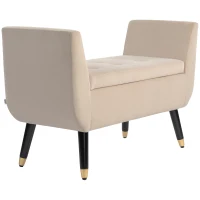 HOMCOM Opslagbank met Armleuningen, Fluweelachtig Polyester, Rubberhout, 107 x 42 x 65 cm, Beige(m-1)
