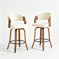 Lot de 2 tabourets de bar avec dossier, design rétro élégant, mousse haute densité et patins antidérapants, 51x42x95 cm, Blanc(m-2)