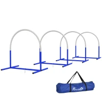 PawHut Agility-Set voor Honden, 4 Bogen, Beginner, met Draagtas, Blauw+Wit, 88 x 64 x 95 cm(m-10)