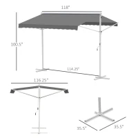 Outsunny Staande luifel met knikarm tuinluifel luifel zwengel grijs 2,95 x 2,94 m(m-3)